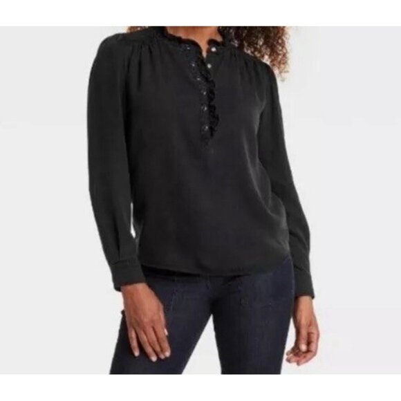 Knox Rose Shirt Womens XXL 2X Plus Black Buttons Long Sleeve Lyocell Blouse - Picture 1 of 8